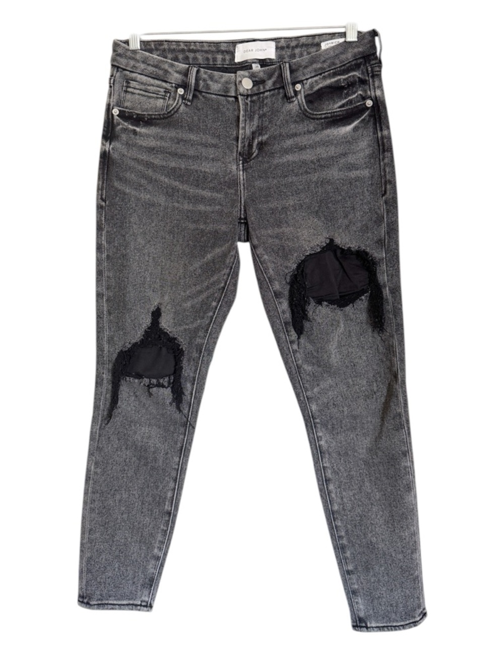 Dear John Joyrich Skinny Distressed Patch Knee Washout Black Jeans size 29